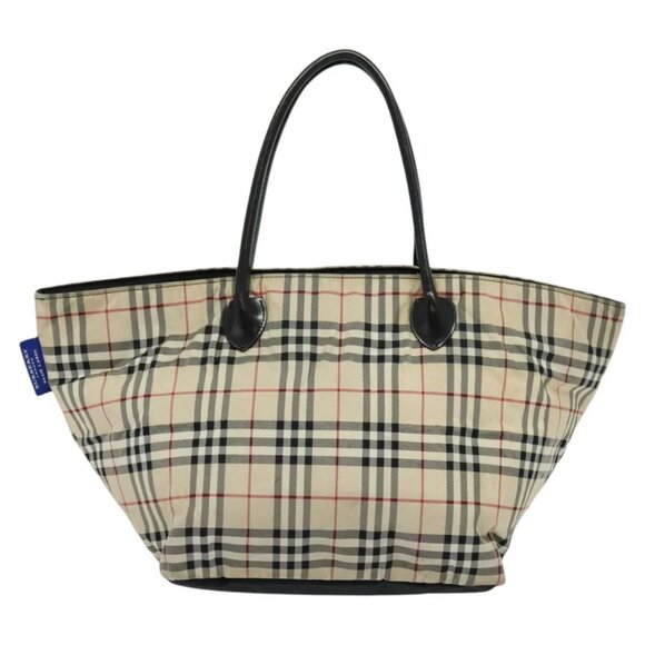 BURBERRY Nova Check Blue Label Tote Bag Nylon Beige Silver Auth - Picture 12 of 15